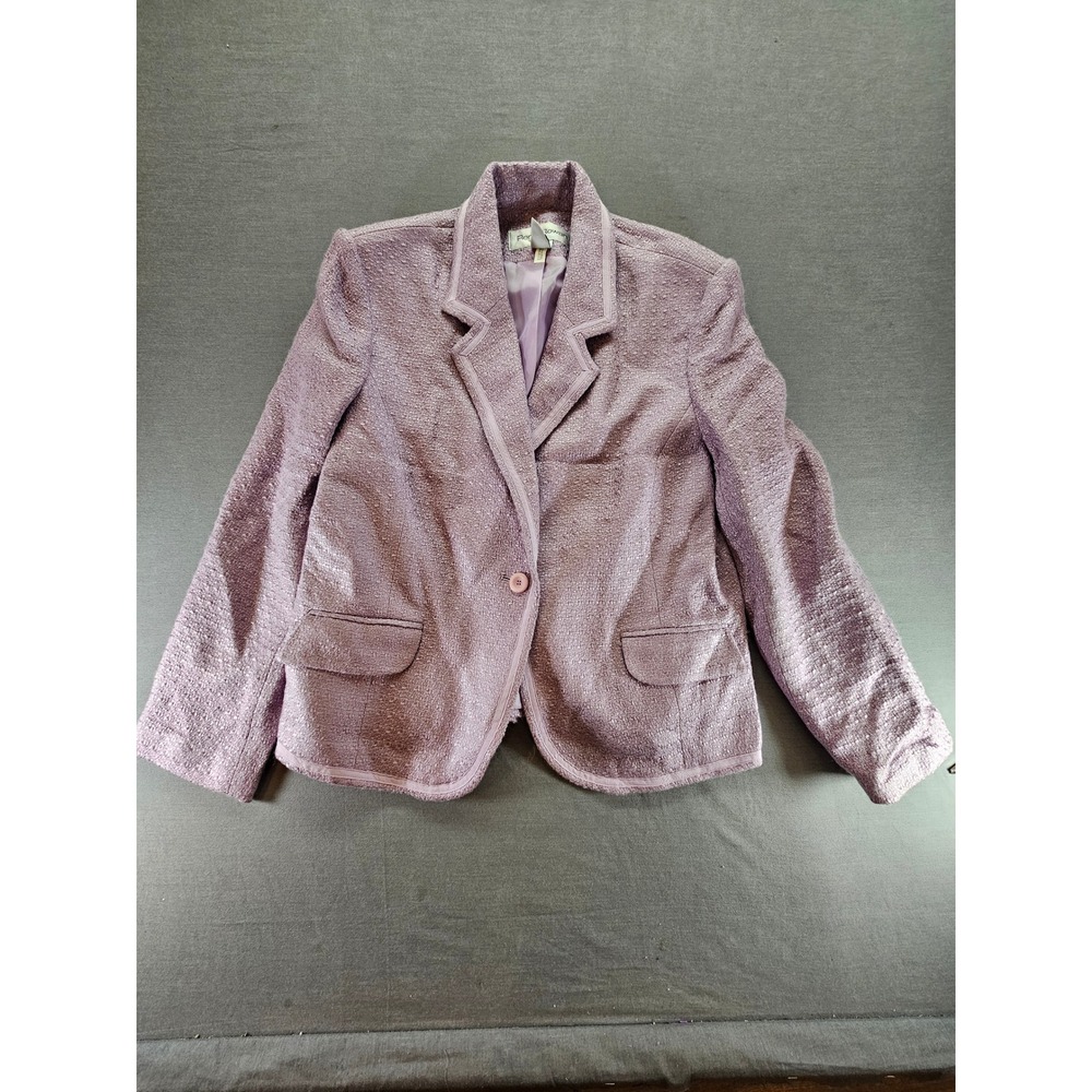 Rena Rowan Lavender Tweed Blazer Women 18 Purple Ribbon Trim Single Button Coat